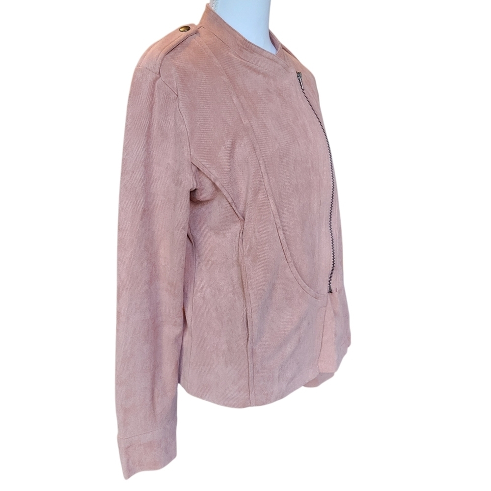 Paper Crane Pink Faux Suede Moto Style Zip Up Jacket - Picture 5 of 11